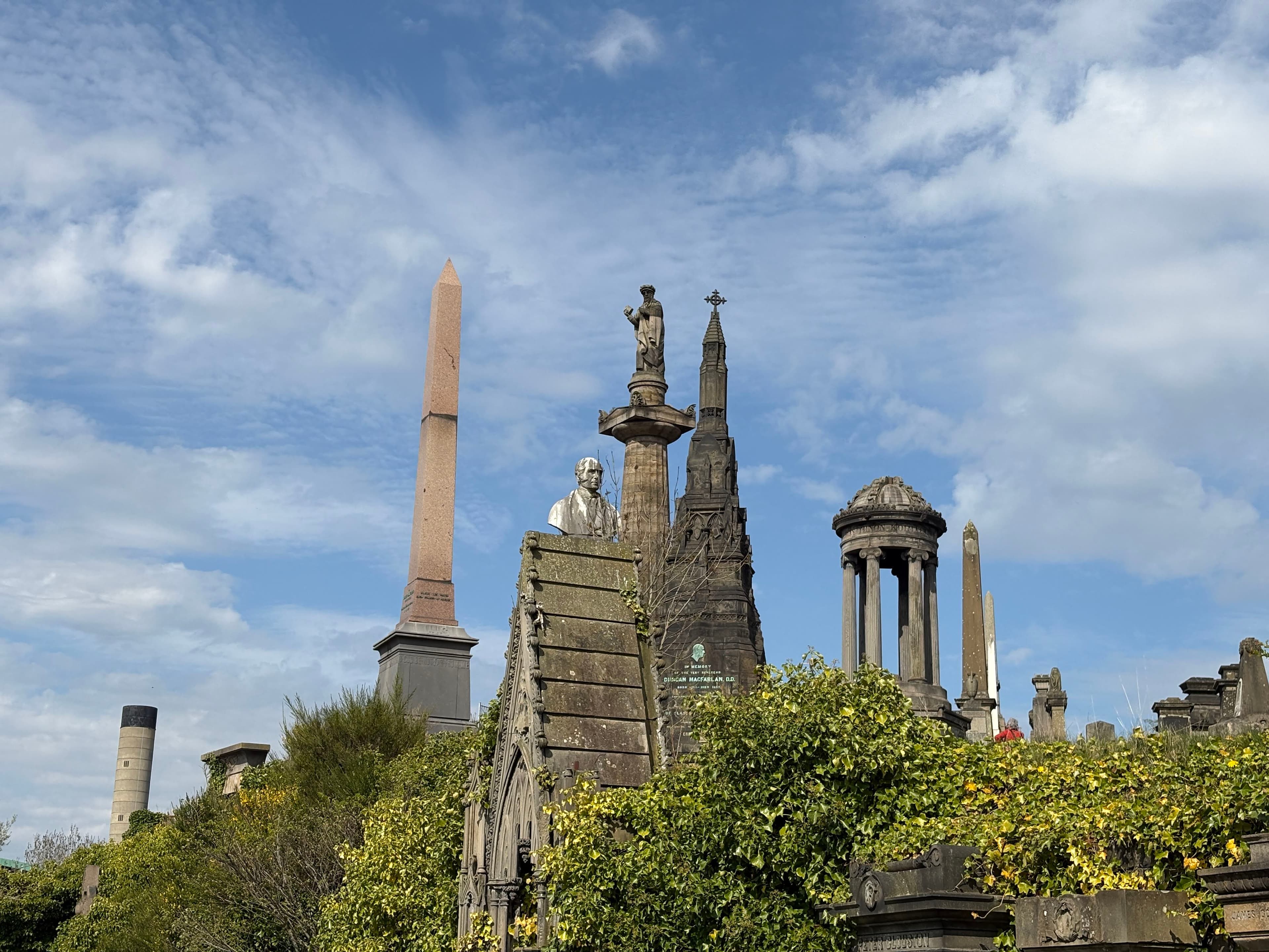 View across the Glasgow Necropolis towards the John Knox monument