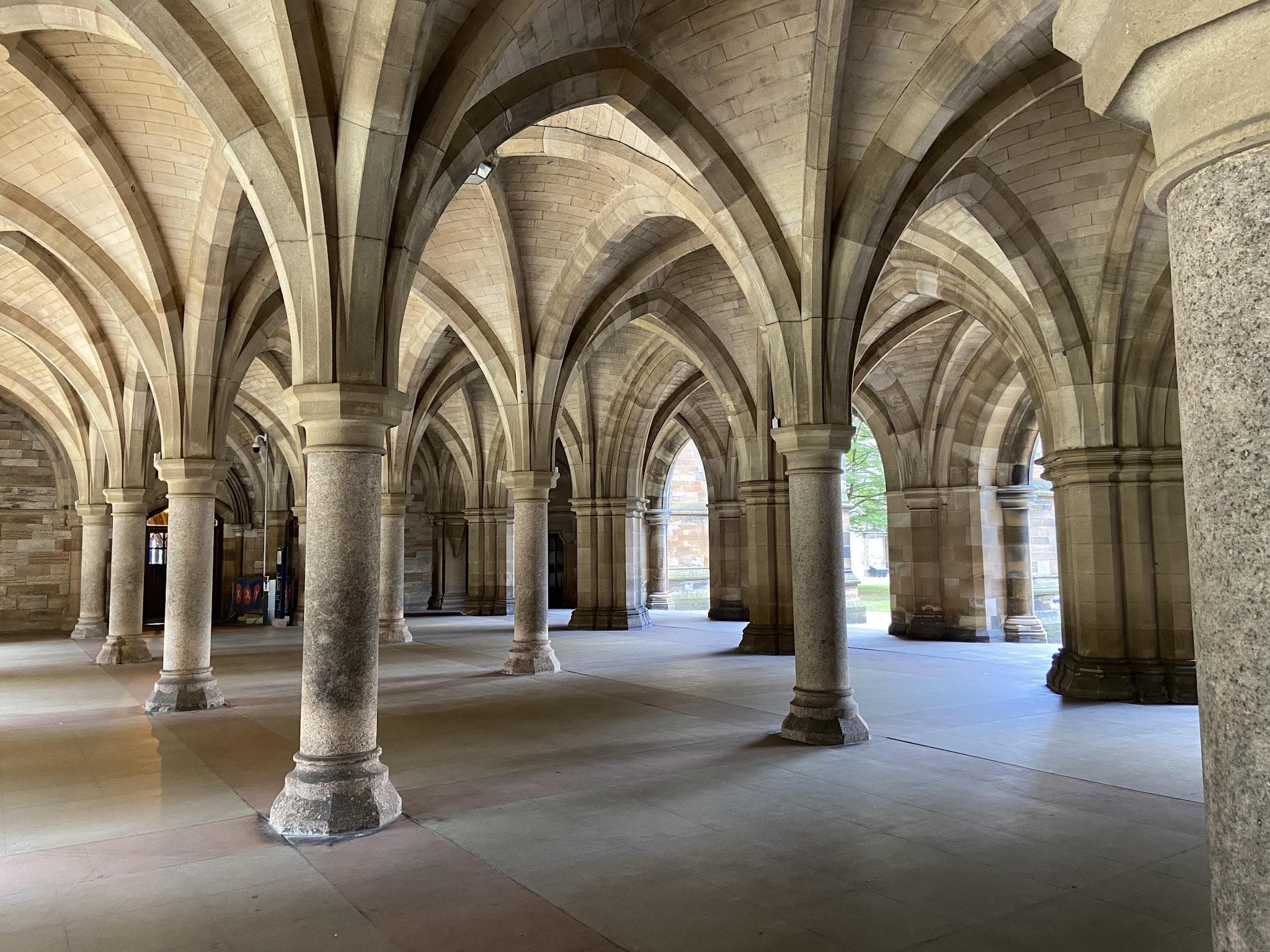 The gothic undercroft cloisters at the University of Glasgow on Gilmorehill