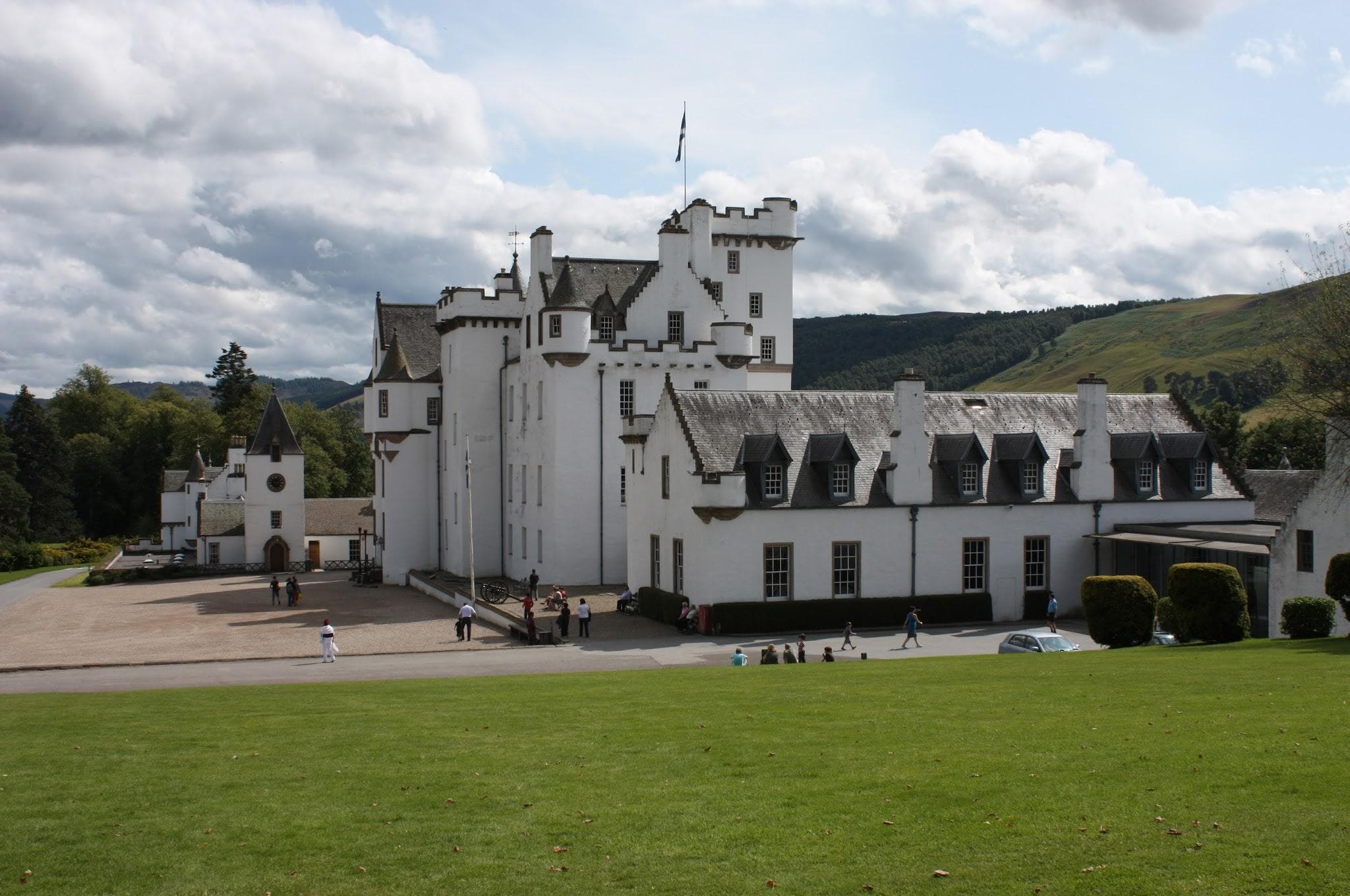 Blair Castle white-harled turrets and Highland Perthshire setting.