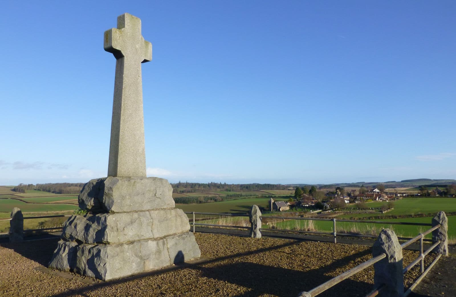 Flodden Memorial monument standing in the peaceful Borders countryside.