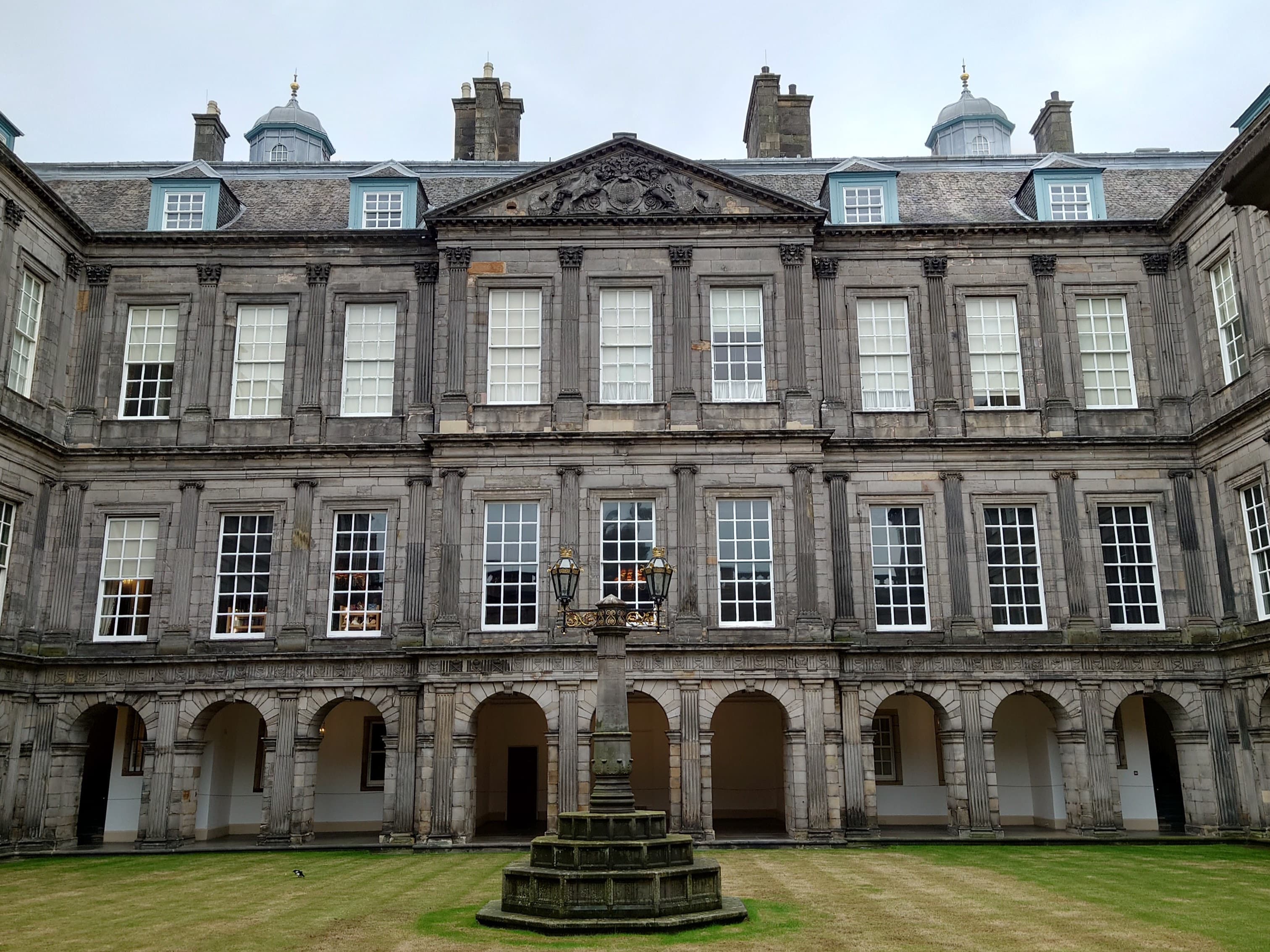 Palace of Holyroodhouse entrance front and forecourt in Edinburgh