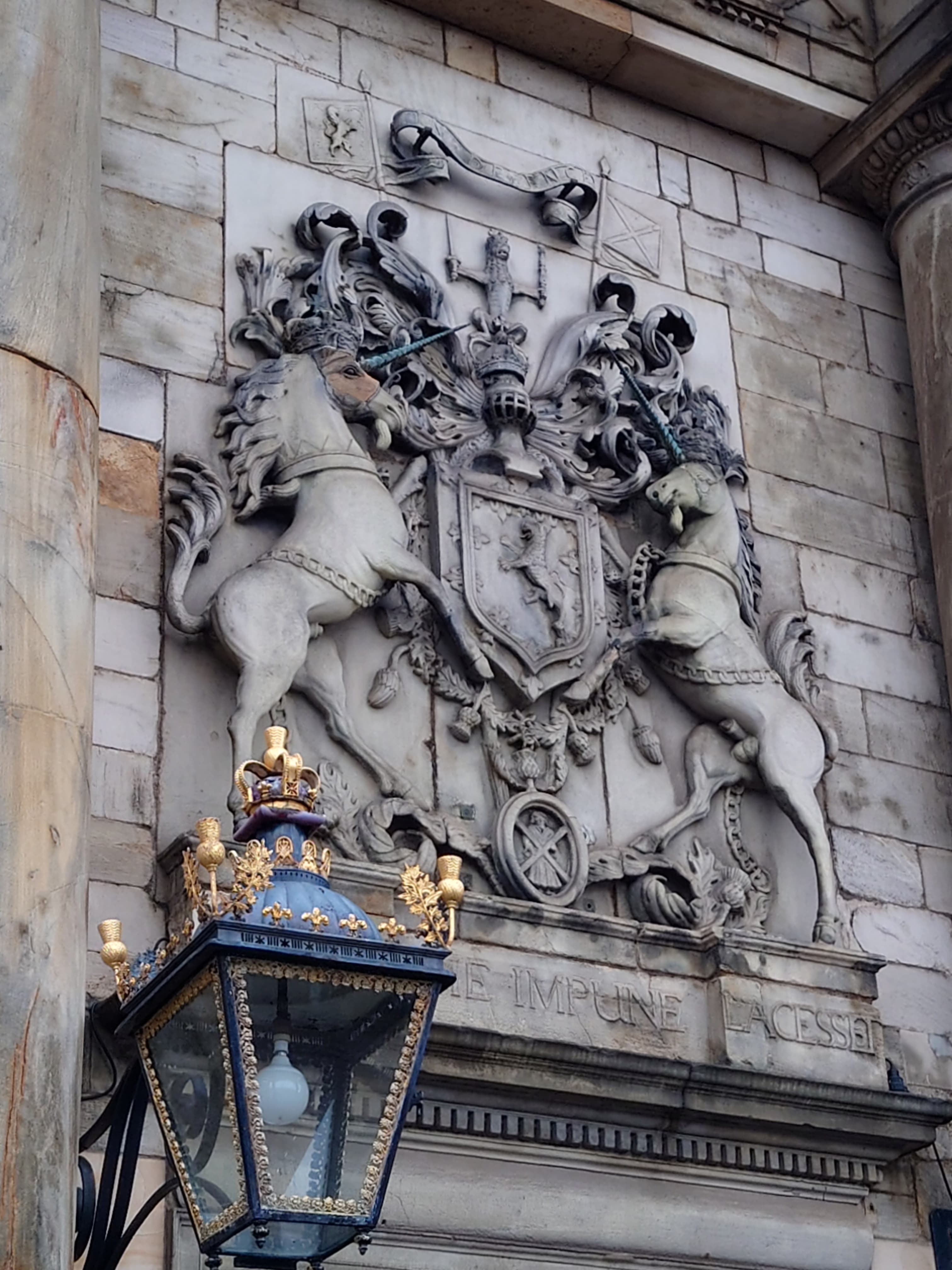 Royal Arms of Scotland carving at the Palace of Holyroodhouse