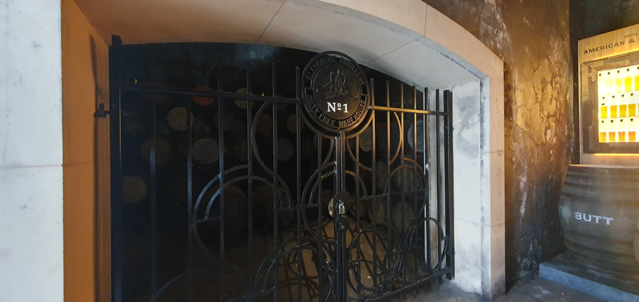 Warehouse No. 1 and traditional oak maturation casks at Glengoyne Distillery