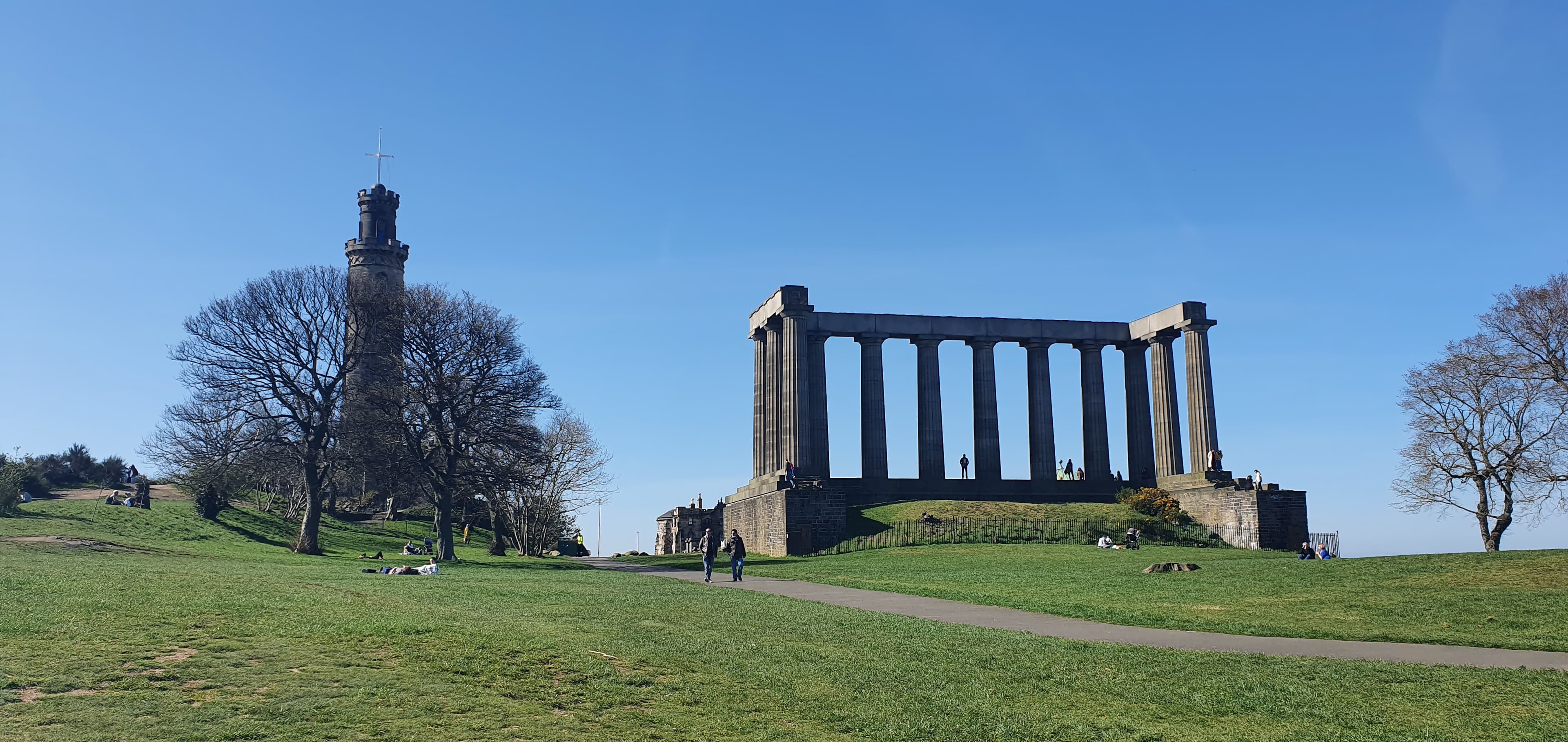 National Monument and sweeping skyline view from Calton Hill in Edinburgh